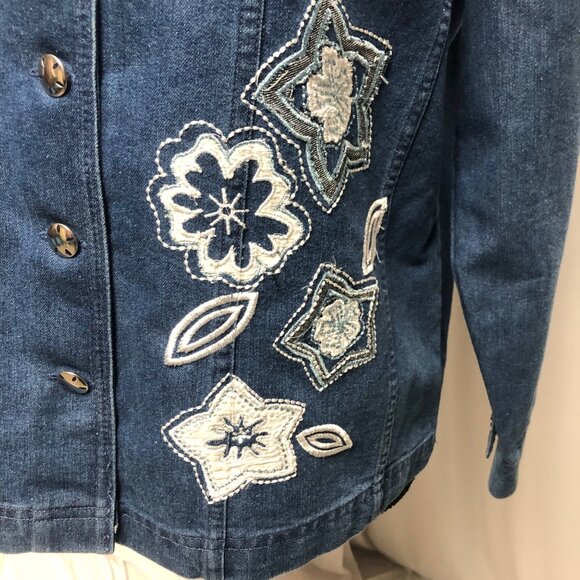 Breckenridge Jean Jacket Womens Size Medium Petite Embroidered Button Up Denim - Picture 3 of 7